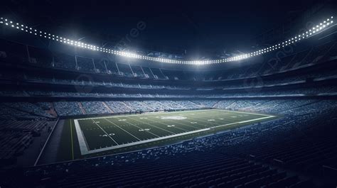 White Light Glowing Over An Empty Football Stadium Background, 3d Rendering Empty American ...