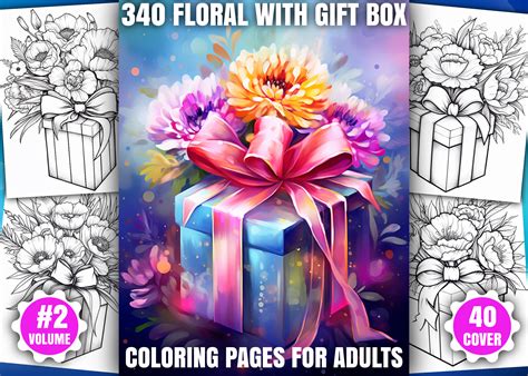 340 Floral with Gift Box Coloring Pages Graphic by Ochiya Store · Creative Fabrica