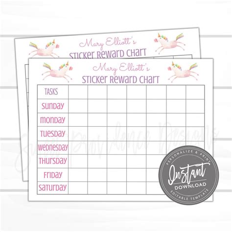 Editable Kids Sticker Reward Chart | Sweet Providence Designs