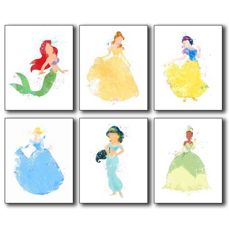 Buy Disney Princess Watercolor Wall Art Prints - Set of 6 (8 inches x 10 inches) Photos - Ariel ...