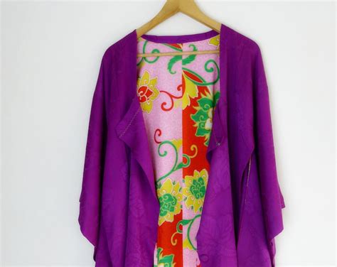 Purple Long Kimono Jacket Ama Michiyuki Paulownia Floral - Etsy