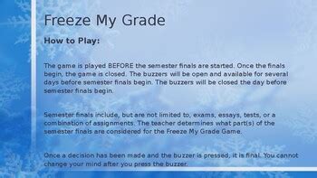 Freeze My Grade Game by The High School English Classroom | TPT