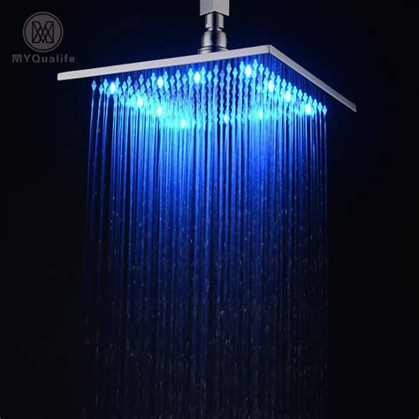 LED 10 Inch Waterfall Rain Shower Solid Brass Shower Head with Color Changing Light Chrome ...