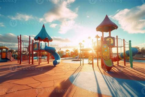 Children's recreation park with beautiful sunrise in the morning. generative ai 30453541 Stock ...