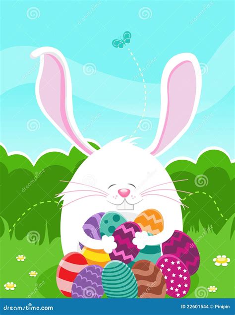 Bunny Hunting Easter Eggs stock vector. Illustration of happiness ...