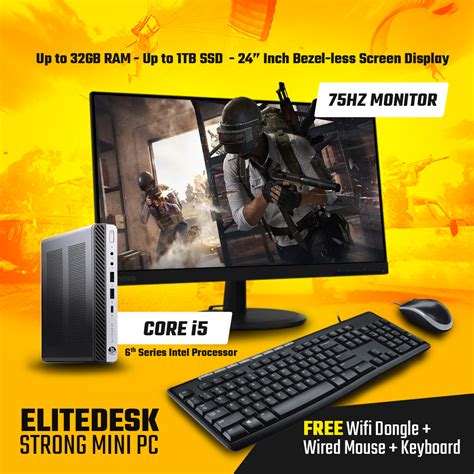 EliteDesk Mini PC Bundle Intel Core i5 Ram 8Gb SSD 128Gb + Monitor 24"Inch 75Hz