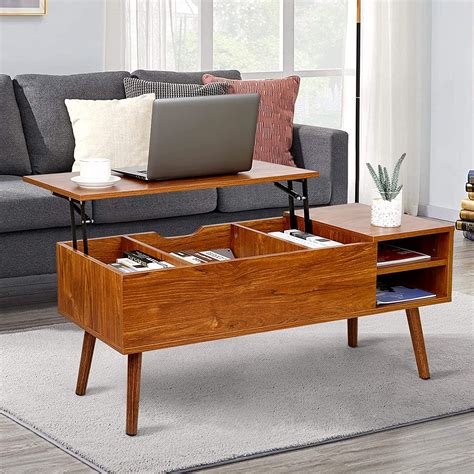 Modern Lift Top Coffee Table with Hidden Compartment Storage,Adjustable Wood Table for Living ...