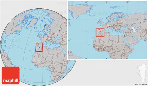 Gray Location Map of Gibraltar, within the entire continent