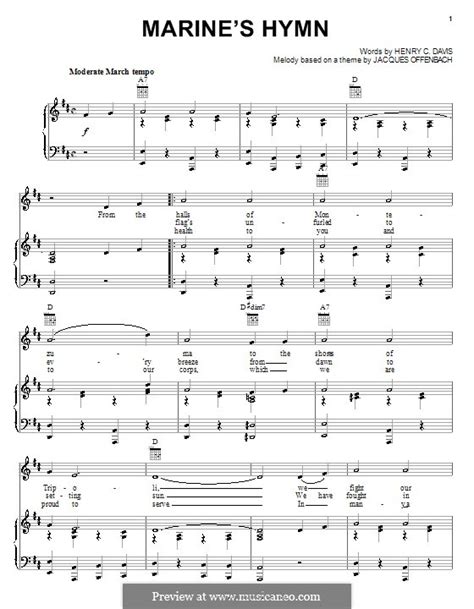 Marine's Hymn by J. Offenbach - sheet music on MusicaNeo