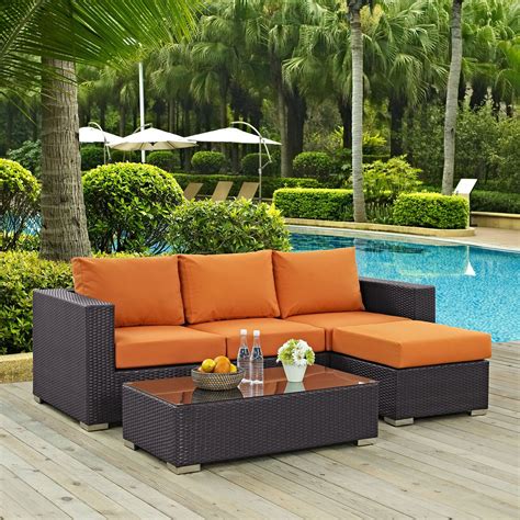 Convene 3 Piece Outdoor Patio Sofa Set in Espresso Orange | Patio sofa set, Outdoor furniture ...