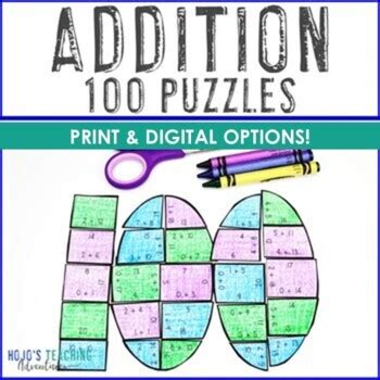 ADDITION 100th Day of School Math Games, Activities, Centers, or Puzzles