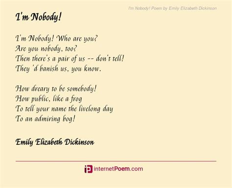 I'm Nobody! Poem by Emily Elizabeth Dickinson | Dickinson, Happy poems, Family poems