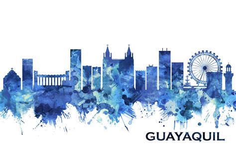 Guayaquil Ecuador Skyline Blue Mixed Media by Towseef Dar