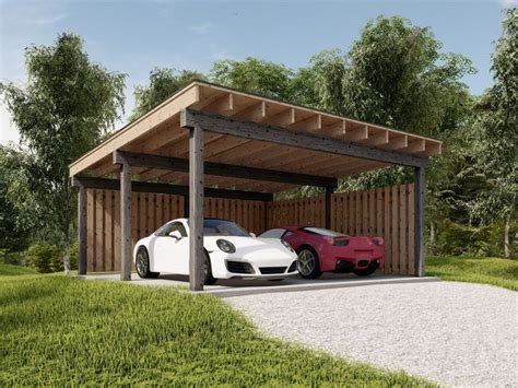 Carport Plan, 20' X 20' Modern Two Car Garage Pavilion Blueprints With Material and Cut List ...