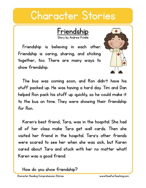 Reading Comprehension Worksheet - Friendship