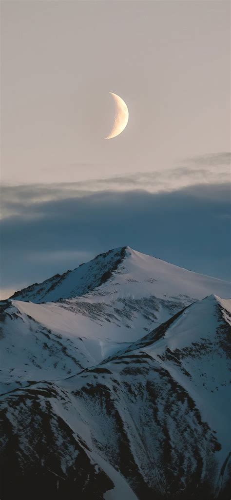 moon above mountains winter 4k iPhone 12 Wallpapers Free Download