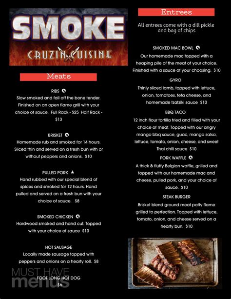 Menu - Smoke By Cruzin' Cuisine