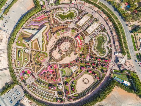 Aerial view of The unusual colorful Dubai Miracle Garden, United Arab ...