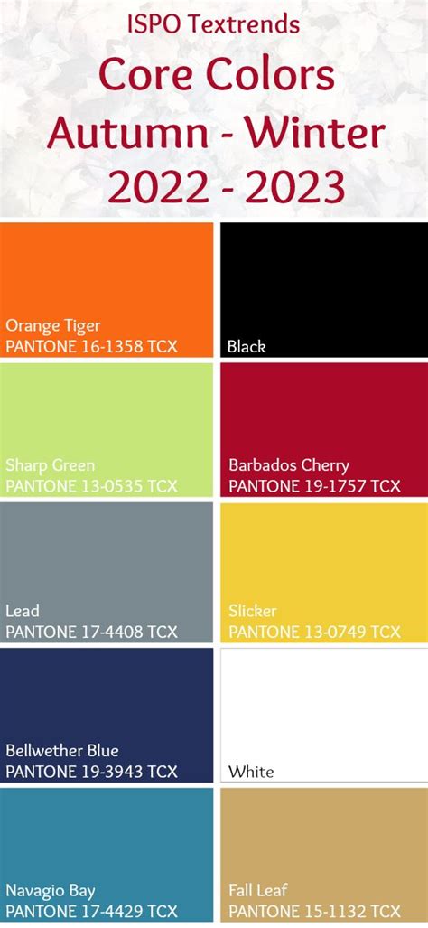 Colors Fall/Winter 2022/23 in 2021 | Pantone trends, Fall winter, Fall color palette
