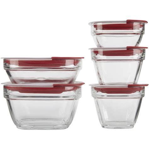 Rubbermaid, Easy Find Lids, Food Storage and Meal Prep Containers, Glass, Red, 10-Pieces Set ...