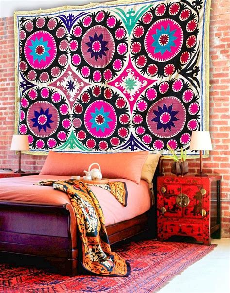 Vintage Silk Embroidery Uzbek Floral Red Suzani Wall Hanging Suzani Bedspread Suzani Bedding ...