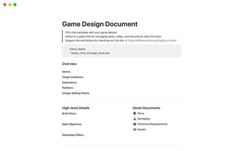 Game Design Document Template by pichy_kh | Notion Marketplace