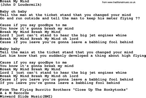 Break My Mind, by The Byrds - lyrics with pdf