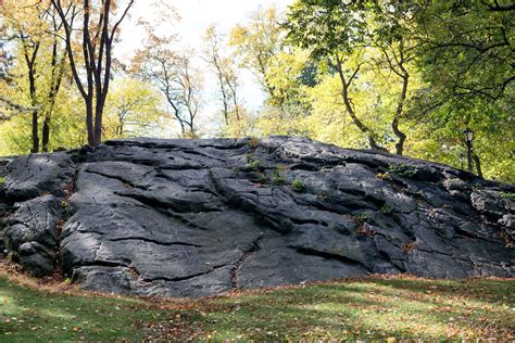 Schist in Autumn - Exposures of the Cambrian Manhattan Formation (or Manhattan Schist) crop out ...