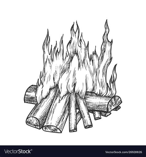 Traditional burning firewood monochrome Royalty Free Vector