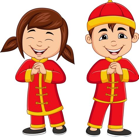 Cartoon chinese kids wearing traditional chinese costume 5161808 Vector Art at Vecteezy