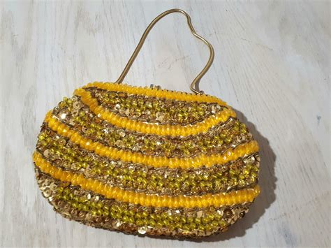 Vintage Mustard Yellow and Gold Beaded Purse Bead and Sequin | Etsy Canada | Beaded purses ...