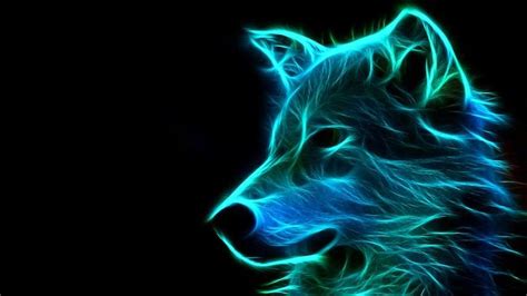 Black background free wallpaper for computer neon silhouette of wolf head in blue and green ...