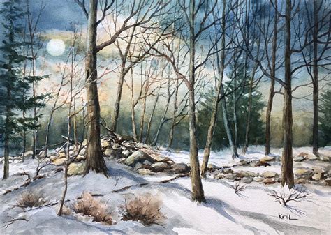 Moonlit Forest Watercolor Painting Moonlight in the Woods - Etsy