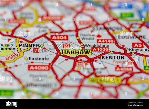 Harrow and surrounding areas shown on a road map or Geography map Stock Photo - Alamy