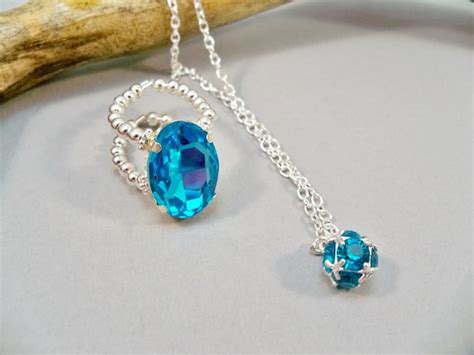 March Birthstone Ring and Necklace Set Aquamarine by babbleon