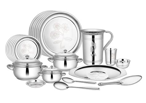 Buy CROCKERY WALA AND COMPANY Stainless Steel Dinner Set - 63 Pieces, Silver Online at Low ...