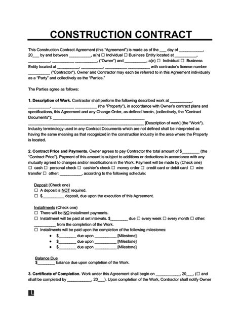 Free Construction Contract Template | PDF & Word