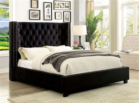 Cayla Upholstered Bed (Black) Furniture Of America | Furniture Cart