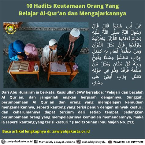 10 Hadits Keutamaan Orang Yang Belajar Al-Qur'an dan Mengajarkannya engajarkannya - Ma'had Aly ...