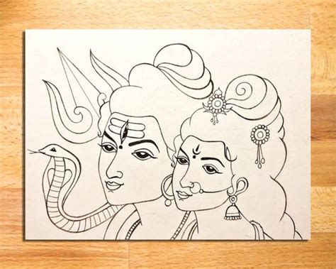 Shiv Parvati Drawing Easy and Step by Step | Shivshakti Drawing ...