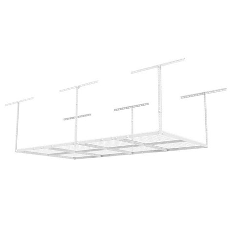 FLEXIMOUNTS 4 ft. x 8 ft. Heavy-Duty Overhead Garage Adjustable Ceiling Storage Rack in White ...