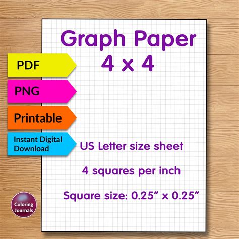 Printable Graph Paper PDF 4x4 Grid Paper Printable | Etsy