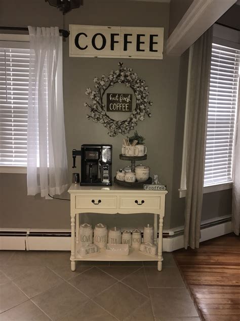 Coffee bar, cotton wreath, farmhouse decor Farmhouse Coffee Bar, Home Coffee Bar, Home Coffee ...