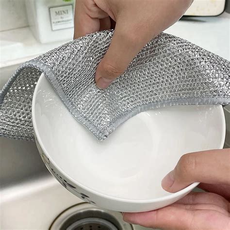 Silver Wire Dishcloth Kitchen Instead Of Steel Wool Magical Scouring Pad Household Silver Wire ...