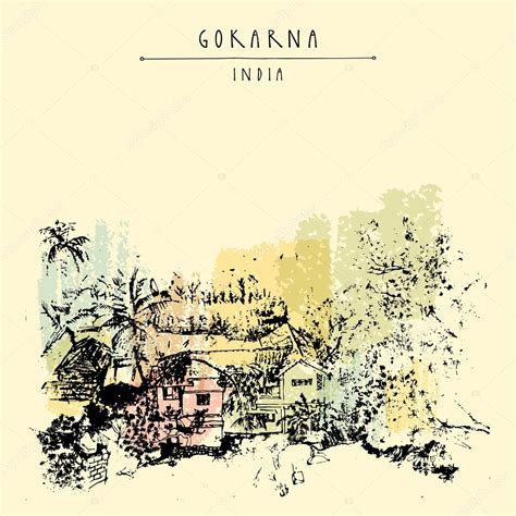 Gokarna Karnataka India postcard — Stock Vector © babayuka #112480776