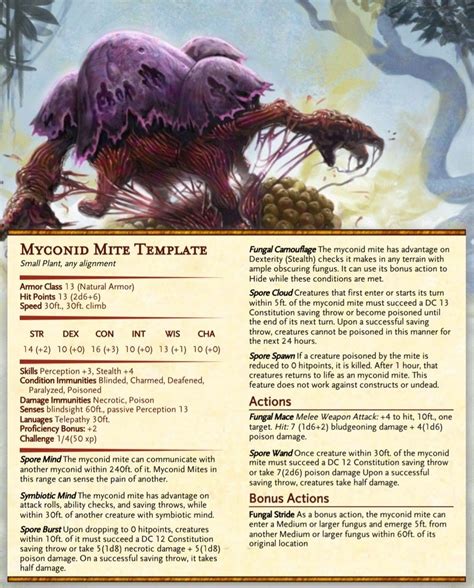 Myconid Mite | Dnd dragons, Dungeons and dragons homebrew, Dnd monsters