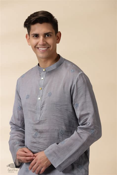 Grey Chanderi Men's Achkan Jacket & Kurta Set