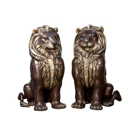 Bronze Sitting Lion Sculpture Set | Metropolitan Galleries Inc.