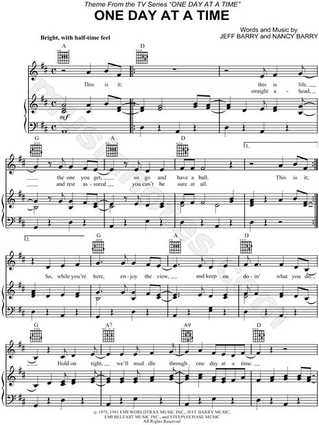 "One Day At a Time" from 'One Day At a Time' Sheet Music in D Major ...