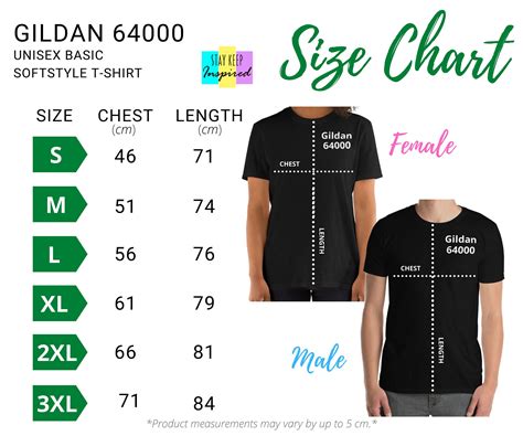 Gildan 64000 Black Unisex T-shirt Size Chart inches/cm, Gildan T-shirt Mockup Sizing Chart ...